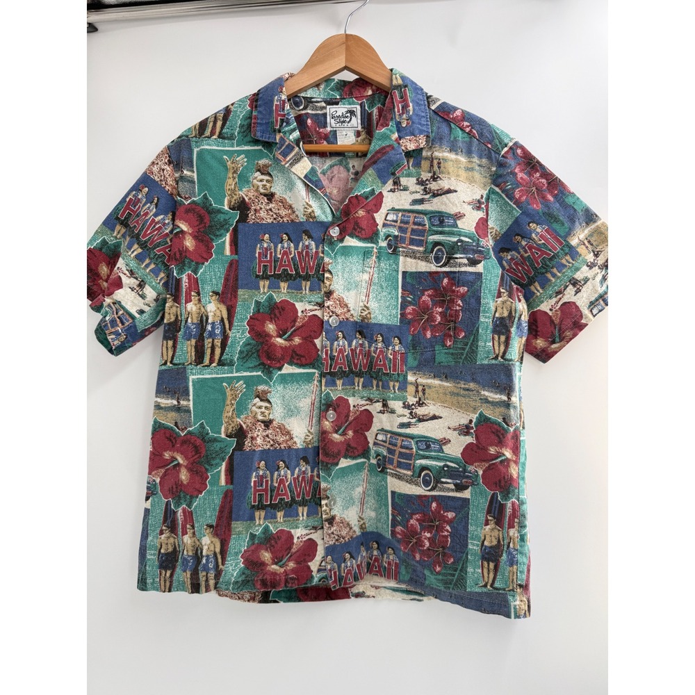 Vintage Hawaii Shirt Mens Medium‎ Paradise Style Woody Wagon Beach Aloha USA